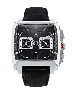 TAG Heuer Monaco Black Chronograph Leather Mens Watch